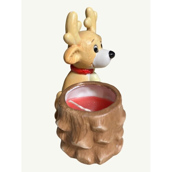 Reindeer Ceramic Candle Holder With Red Accent - Picture 2 of 10